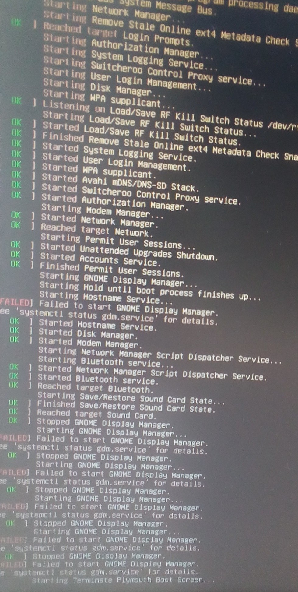 Failed to start GNOME Display Manager when booting