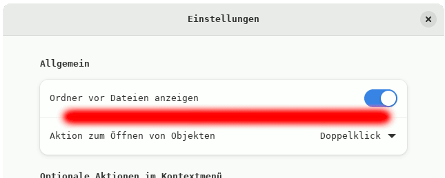 Screenshot of Debian Bookworm's &quot;Nautilus&quot; settings dialog missing &quot;Expandable folders in list view&quot;.